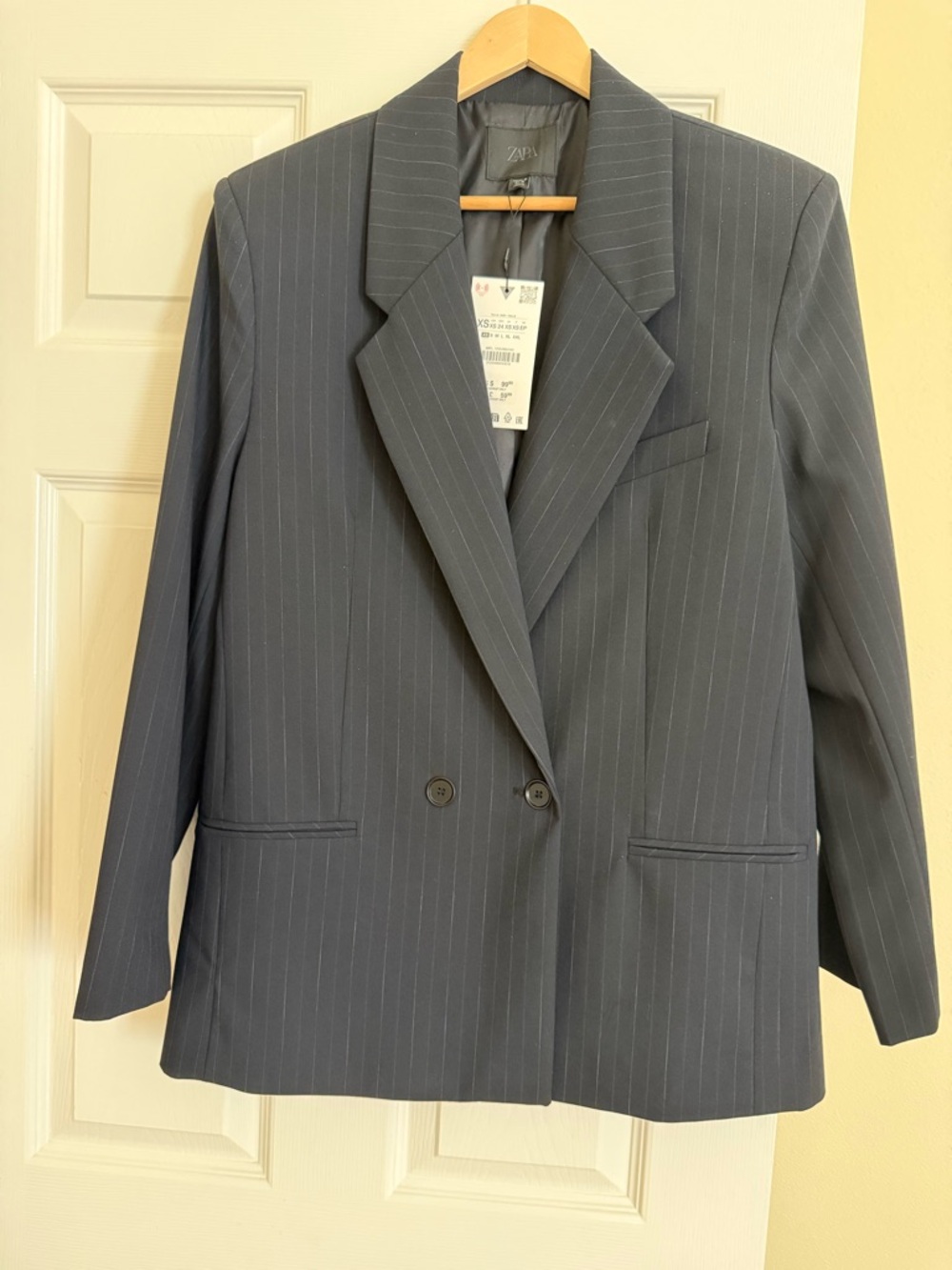Navy Blue Oversized Classic Pinstriped Tailored Jacket from Zara - Picture 11 of 15